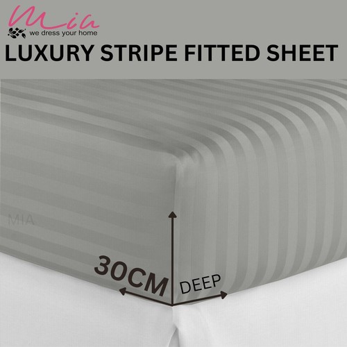 Hotel Quality Satin Stripe Fitted Sheet 100% P Cotton Double Bed Mattress Cover - Picture 6 of 44