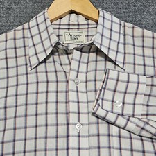 70s Arrow Kent Western Checkered Button Up Shirt Mens XL Long Tail Large Point