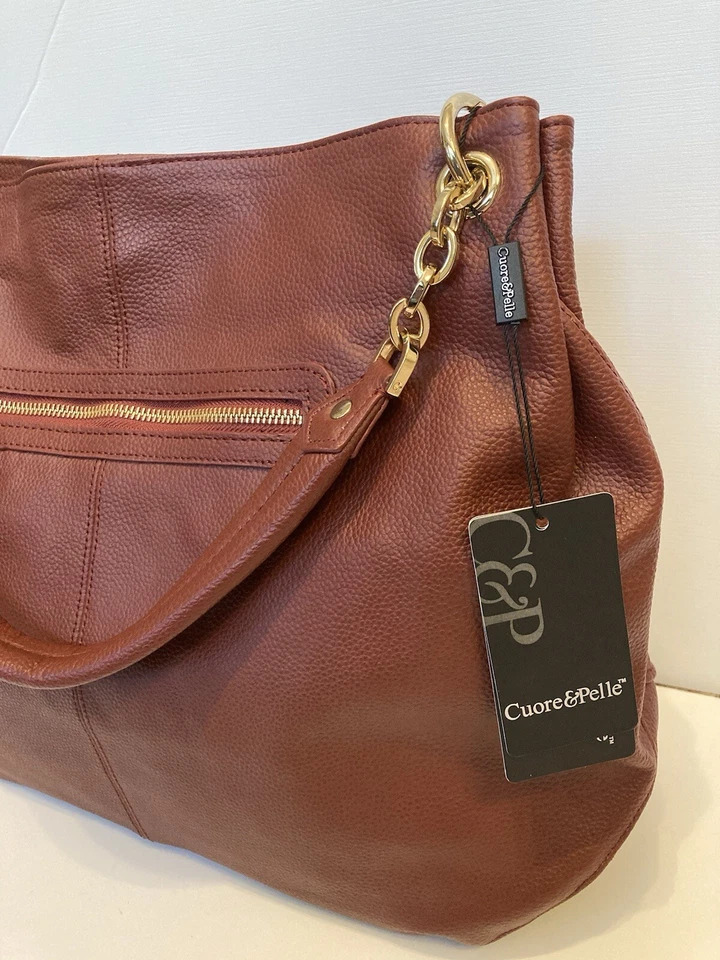 Cuore & Belle Large Burgundy Leather Tote Shoulder Bag Women's Purse New - Imagem 3 de 4