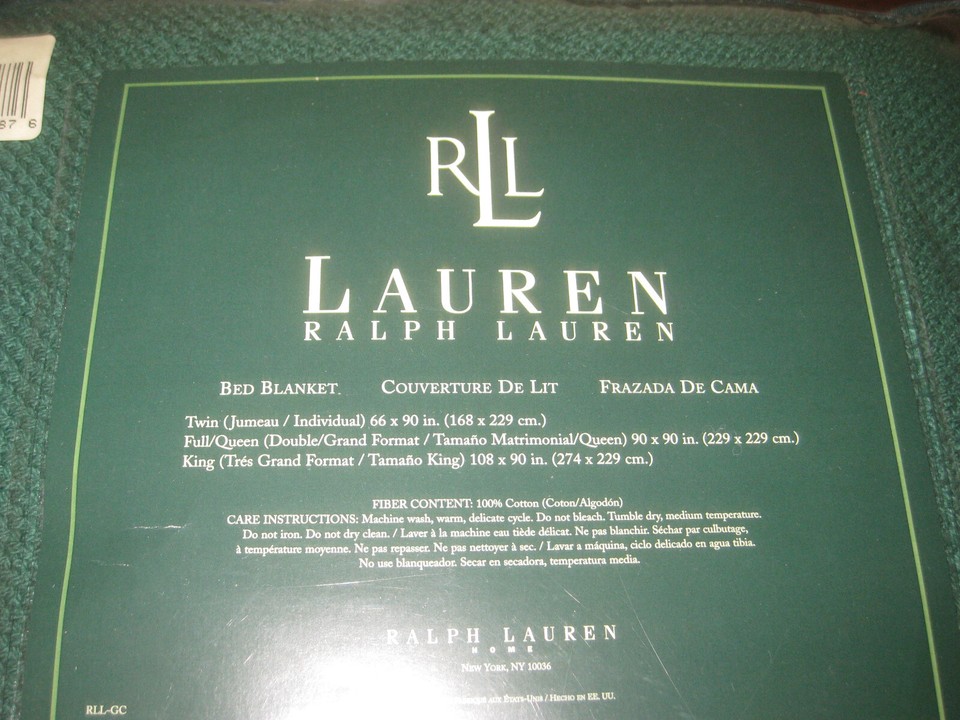RALPH LAUREN Cotton Waffle Coverlet Blanket FULL/QUEEN Green NIP eBay