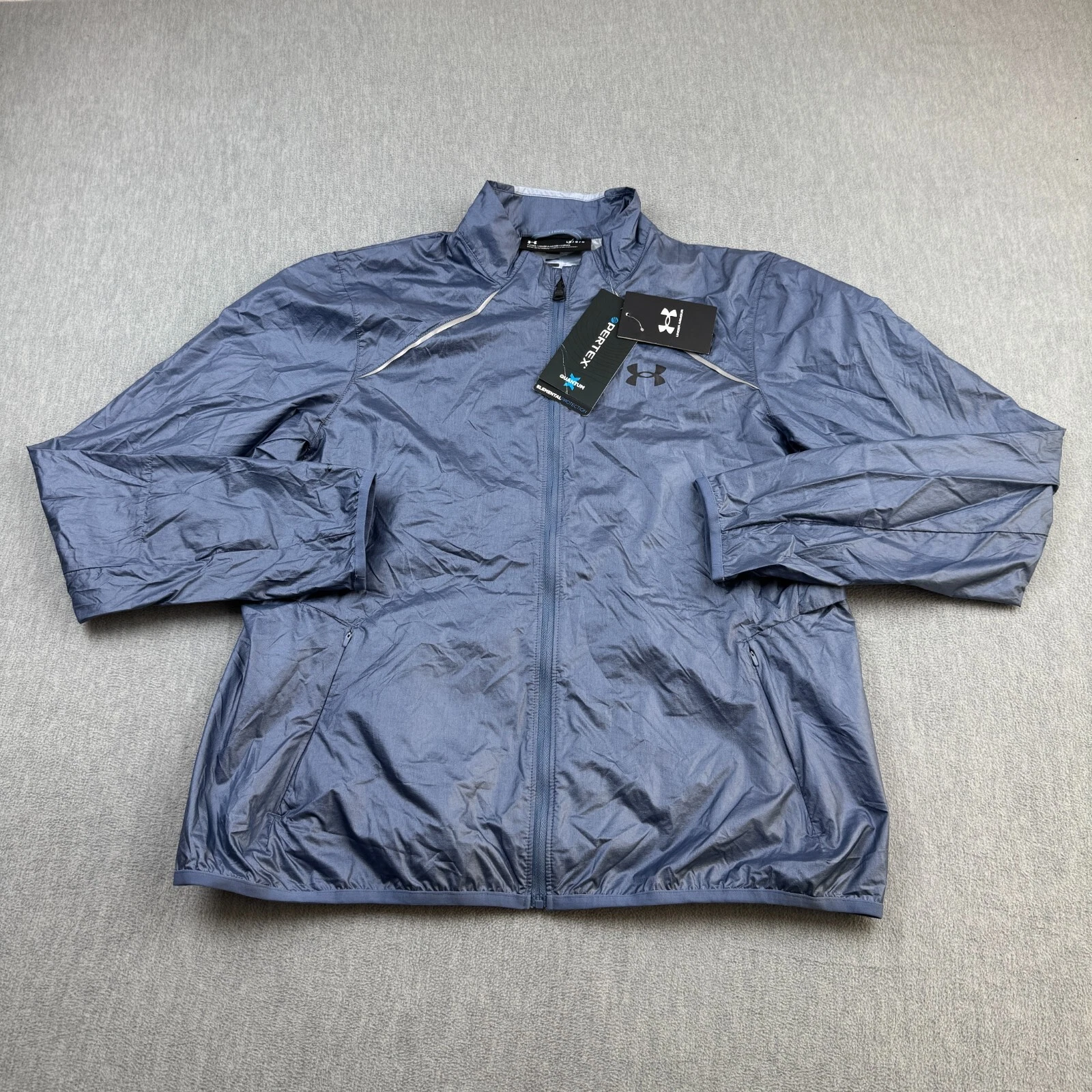 Under Armour Jacket Womens Large Blue Storm Impasse Run 2.0 Full Zip Windbreaker