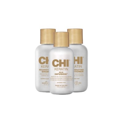 Chi Essential Kit Keratin Reconstructing Conditioner, Shampoo & Silk Infusion