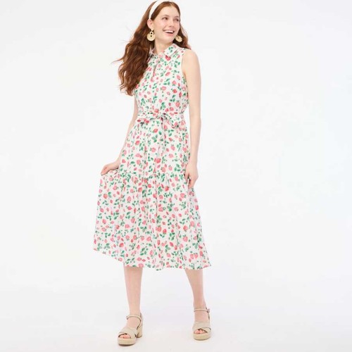 New 0 J Crew Factory strawberry print collared midi dress - Picture 2 of 10