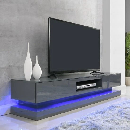 Step High Gloss TV Stand In Grey With Multi LED Lighting eBay