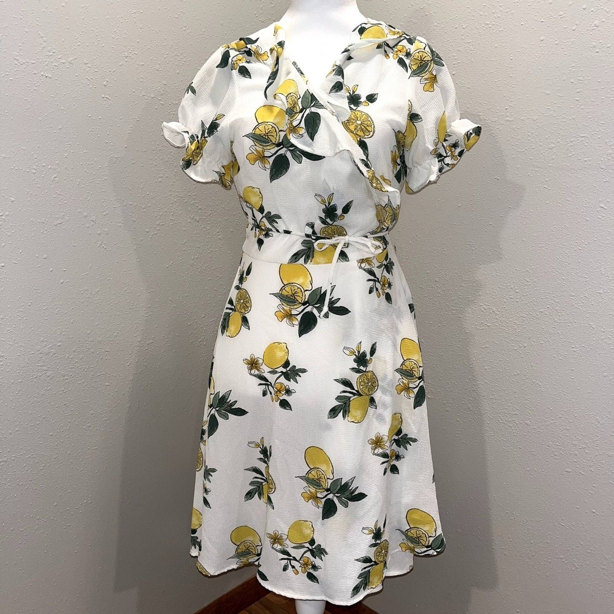 Eva Rose Women's M Lemon Novelty Print Summer Wrap Dress Flowy - Main Image