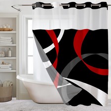 No Hook Shower Curtain and Liner Set Red Black Abstract Striped Shower Curtain