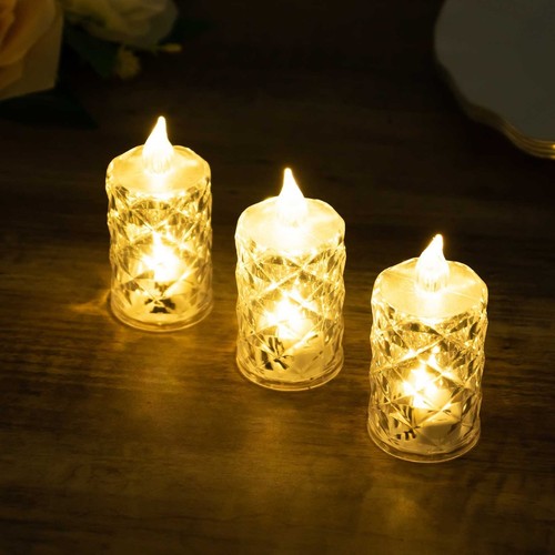Clear 12 Flameless 3" Battery Operated LED Tealight Candles Diamond Design - 第 3/9 張圖片