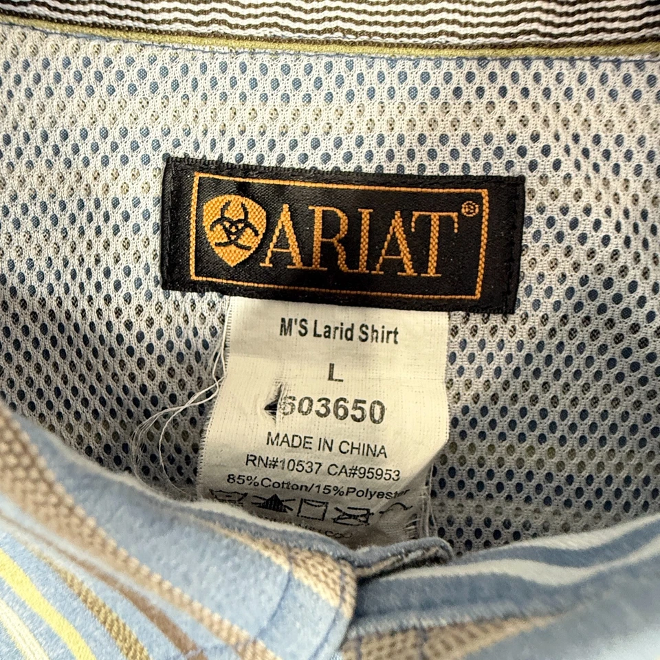 Camisa Ariat Para Hombres Grande Larid Rayas Manga Larga Con Botones Vaquero Occidental Foto 4 de 4