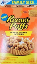 NEW REESE'S PUFFS PEANUT BUTTER LOVERS CEREAL FAMILY SIZE 19.7 OZ BOX