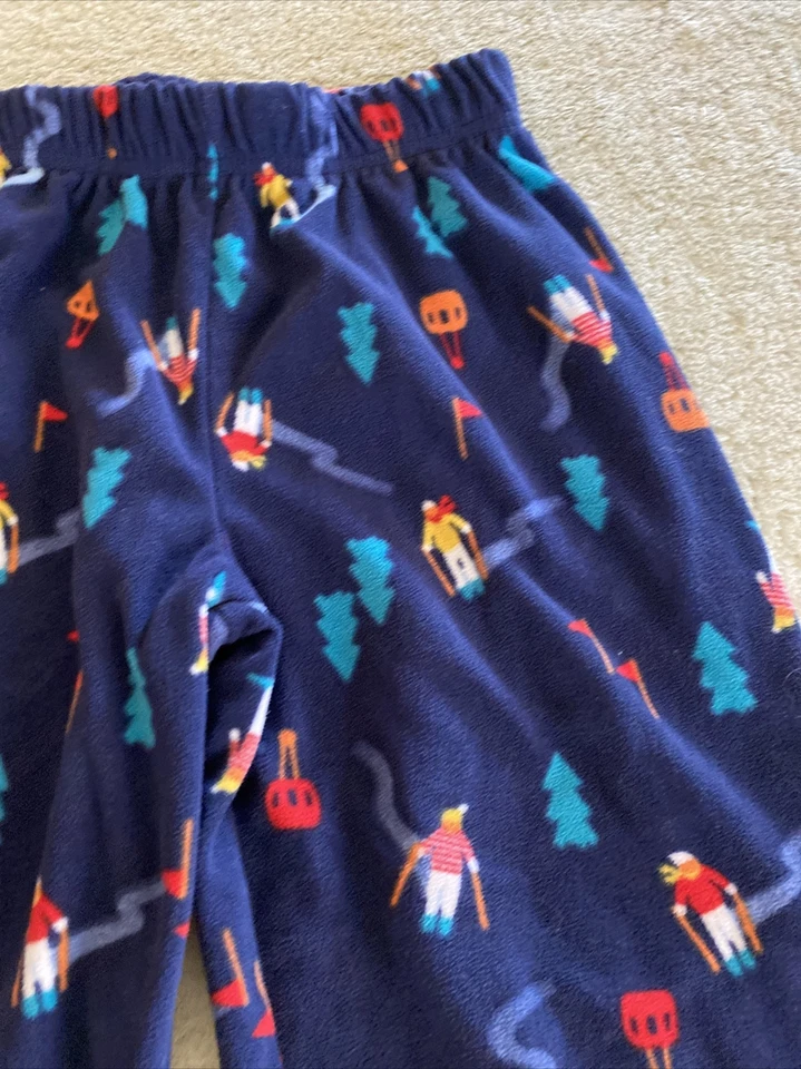 Pantalones de pijama polar Osh Kosh Boye azul marino verde árboles esquiadores elevador de silla 5T Foto 2 de 4