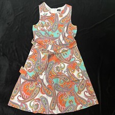 Nine West Cotton Orange Paisley Print Dress Womens SZ 6 Fit & Flare Sleeveless