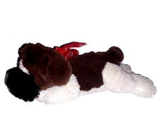 Hugfun Intl Inc Brown White Soft Fur Plush 12in Puppy Dog Red Bow White Hearts