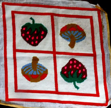 Creative Needle Vtg Needlepoint Canvas Mushroom Strawberry Block Square