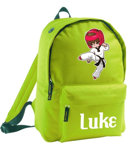 Kids Bag Custom Taekwondo Sport Backpack Martial Art Cartoon Bespoke Any Name - Picture 4 of 11