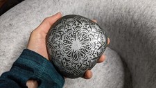 Hand Painted Rock / Stone - Mandala Zentangle silver black gray