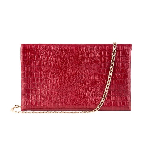 Womens Burgundy Leather Clutch Shoulder Cross Body Alligator Printed Cowhide Bag - Picture 2 of 3