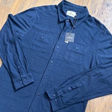 The Normal Brand Shirt Mens L Blue Ribbed Stripes Double Pockets Button Up Bear
