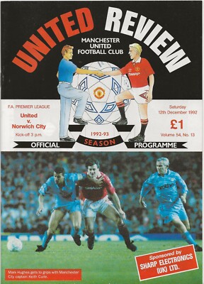 Premier League Man U Vs Norwich What Channel 1992/93 Manchester