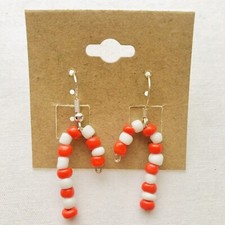 Candy Cane Hook Earrings Seed Bead Whimsical Christmas Holiday Jewelry