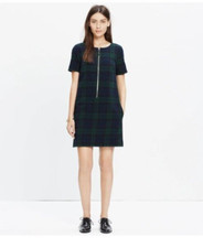 Madewell Green and Navy Plaid Front Zip Dress Size 4