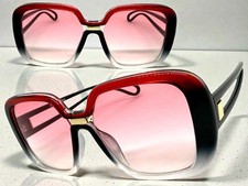 OVERSIZED Classic Vintage Retro Style SUNGLASSES Large Square Black  Red Frame