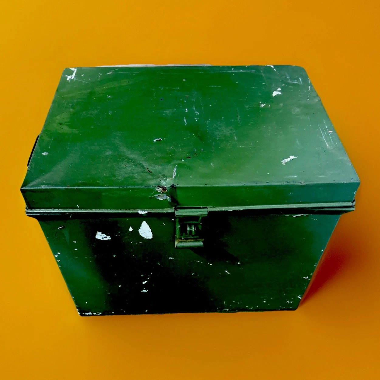 Bread Box By FRIES Lockable Antique Two Handles Next To Painted Over Vent Holes