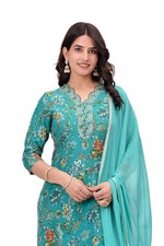 Women's Rayon Floral Printed  Embroidered Straight Kurta with Pant  Dupatta