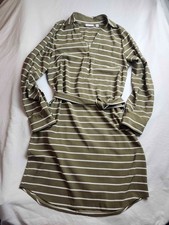 New York & Company Shirt Dress Womens Small Olive Striped Woven Belted Casual