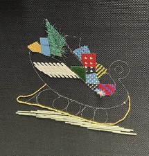 Sleigh W Presents Needlepoint Canvas Partly Completed
