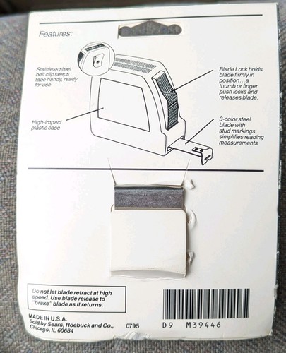 Cinta métrica de bloqueo vintage SEARS 25 pies hoja de 1 pulgada hecha en EE. UU. amarilla 9-39446 - Imagen 2 de 2
