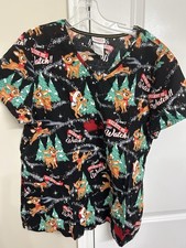 Rudolph the Red-Nosed Reindeer Women's Short Sleeve Scrub Top XL