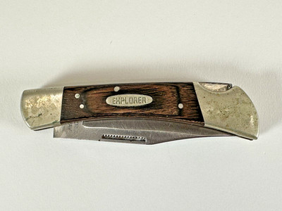 Vintage Explorer Tiger Paw Lock back Pocket Knife Japan 440 Stainless