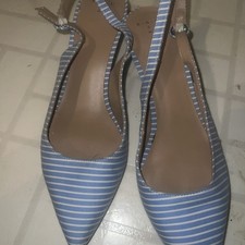 A New Day Women's Blue Striped Slingback Kitten Heels