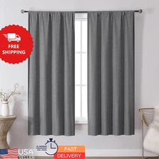 Blackout Curtains 63" Length  2 Panels Faux Linen Thermal Insulated | Rod Pocket