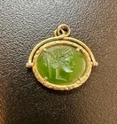 Roman Warrior Goddess Jade Intaglio Pendant Fob Necklace 14K Gold Victorian — photo 2