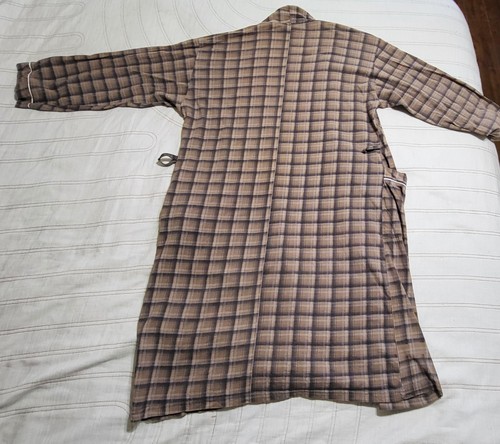 Unisex Plaid Cotton Bathrobe Brown Cozy Loungewear M/L Mans Womans  - Picture 15 of 15