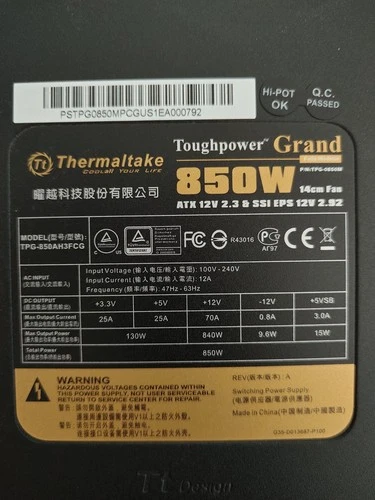 Thermaltake Toughpower Grand RGB 850W Gold Power Supply with Cables Included