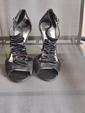 Ladies New Look Black Satin Stileto Bow Front Shoes 4
