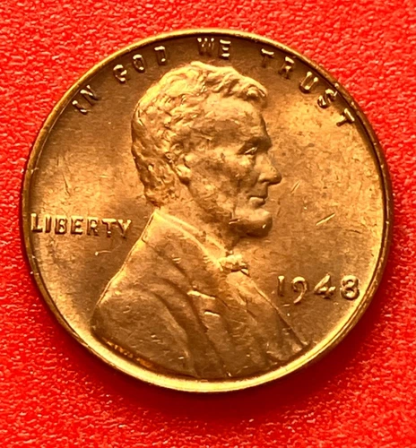 1948-P Lincoln Wheat Cent Penny GEM RED BU From an Original Bank Roll
