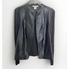 Nygard Women’s Missy Blazer Black Metallic Long Sleeve Open, Size Large