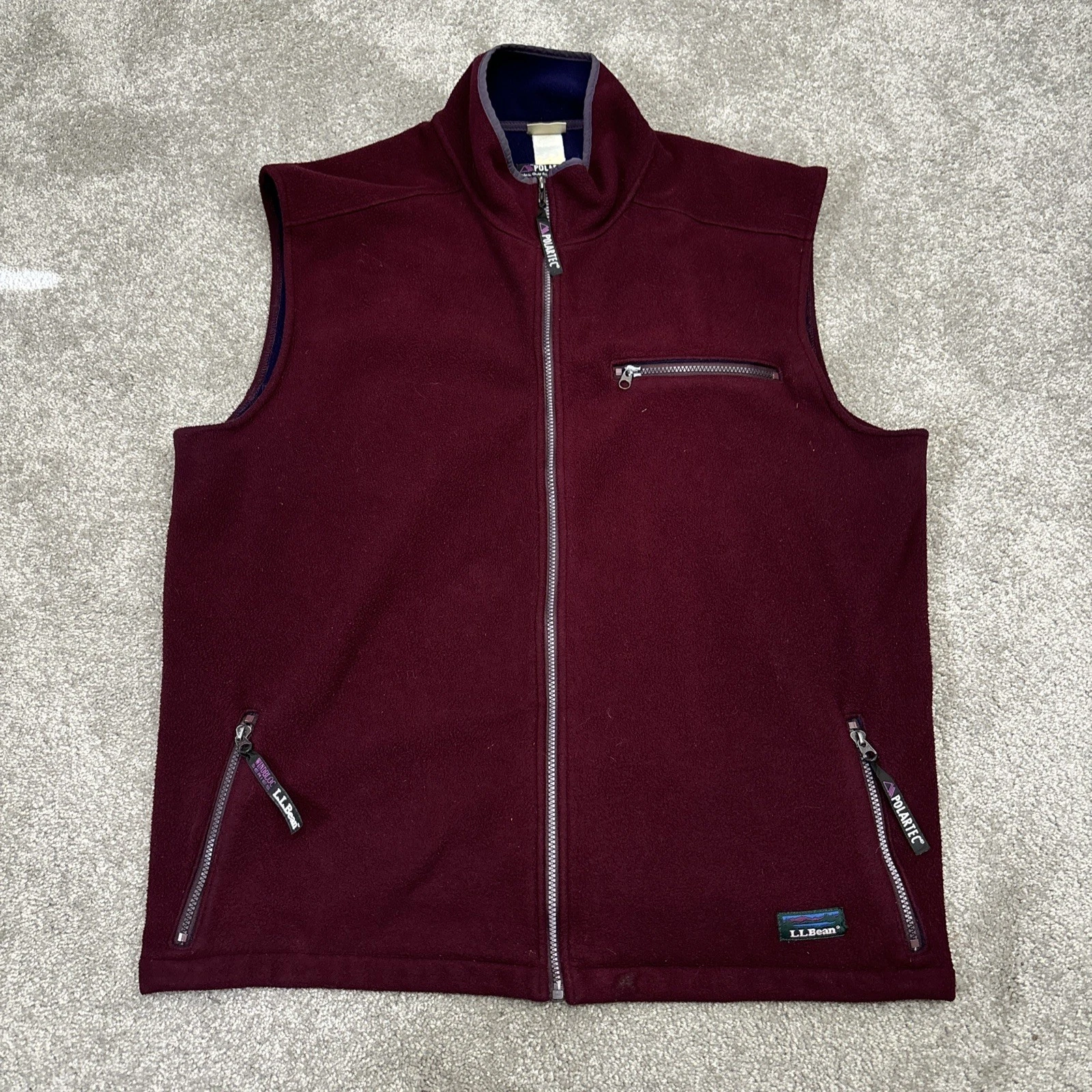 LL Bean Vest Men XXL Maroon Fleece Full Zip Polartec Hiking Outdoors Camping