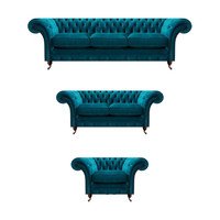 Blaue Designer Chesterfield PosltermöBel Wohnzimmer Textil Couchen 3Tlg