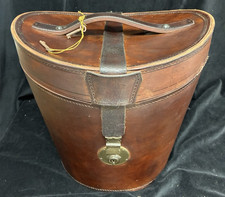 Antique Large Double Top Hat Carry Case. Tall Leather Storage Hat Box