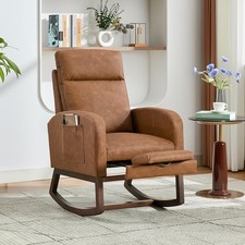 Nursery Rocking Chair, High Back Glider with Retractable Footrest  Side Pocket