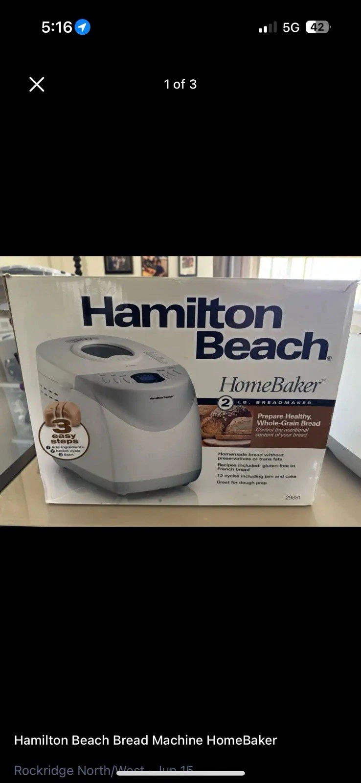 Hamilton Beach 29881 2 Pound AUTOMATIC BREADMAKER Bread Machine GLUTEN FREE