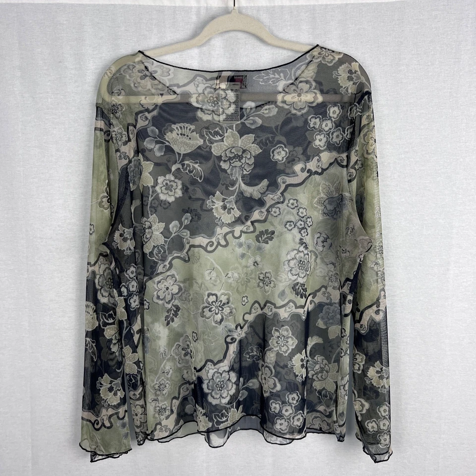 Top Glory Desteñido De Colección Para Mujer XL Floral Malla Transparente Manga Larga Y2K Fairy Grunge Foto 4 de 4
