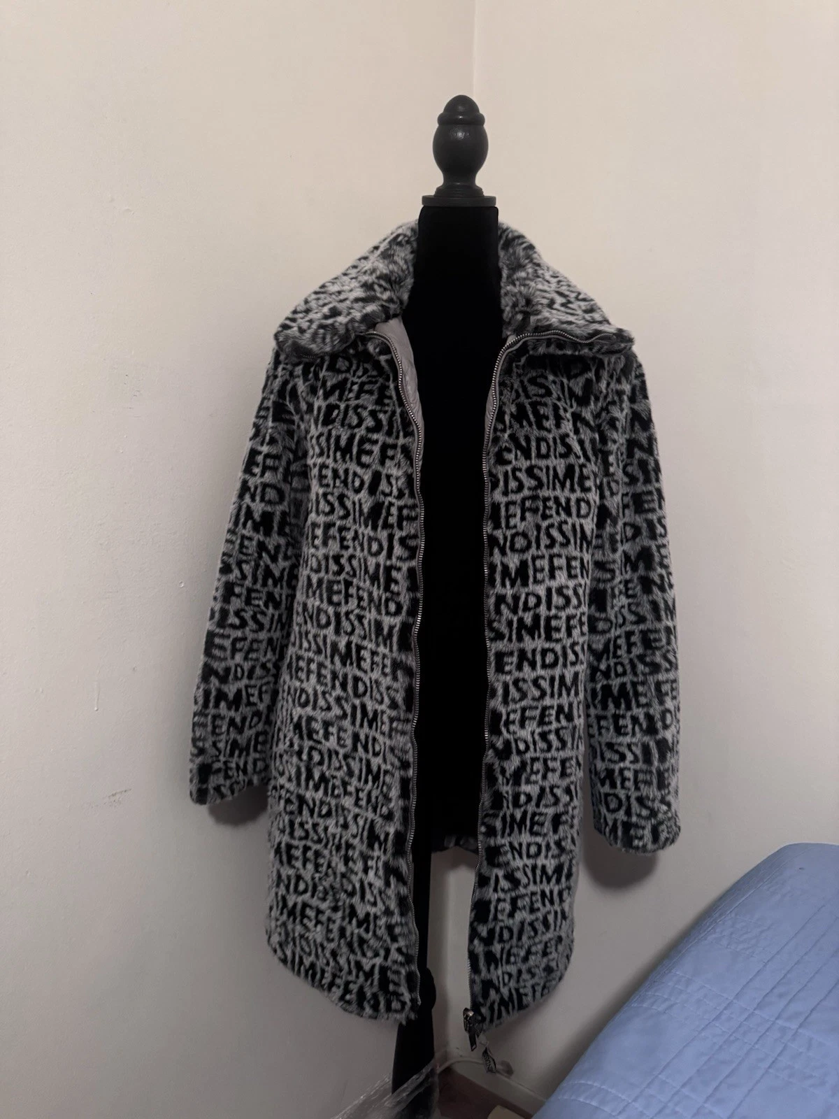 Fendi — FENDI Fendissme, Silver/Gray And Fendi Logo Reversible Long Coat Size 40/ US 8