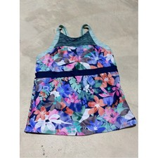 Athleta Girl surfs up Navy and Teal Tankini Swim Top L/12