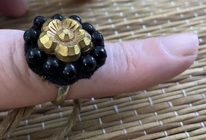 Handcrafted Adjustable RING, w/ Rare French Vintage Floral Ornament, Beads Metal
