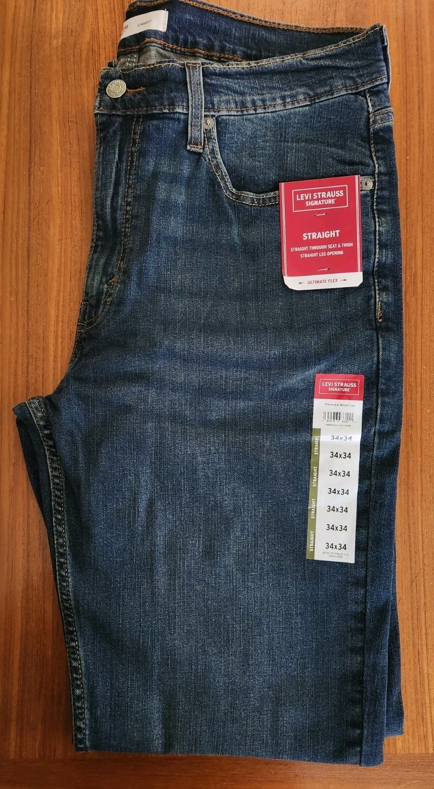 Levi Strauss Signature Mens 34x34 Straight Fit Dark Wash Blue Flex Jeans 53525